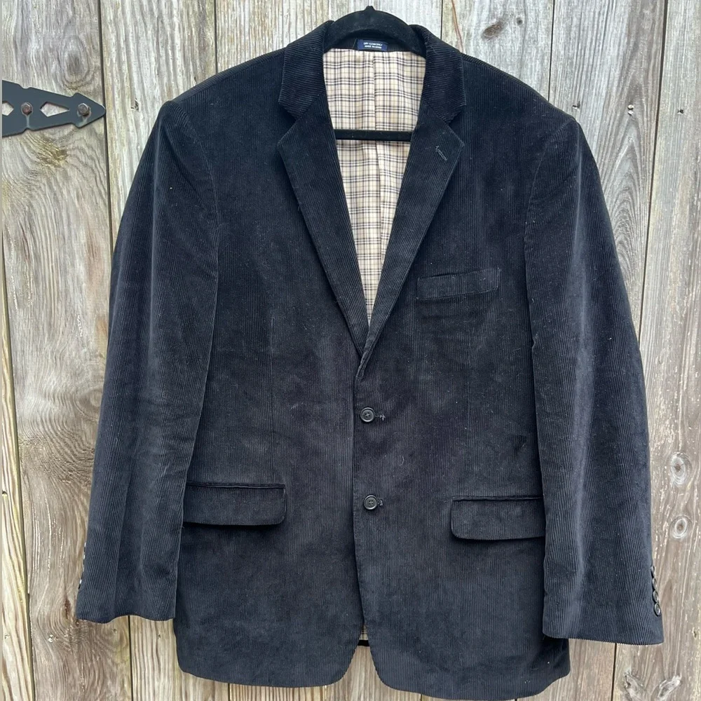 SADDLEBRED Black Corduroy Plaid Lining SPORT COAT Jacket Mens 44 R